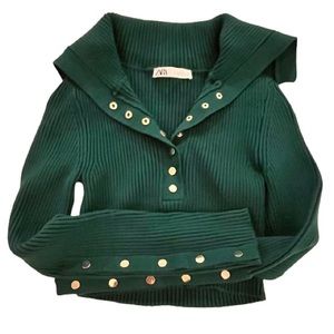 Zara-Lapel Solid Ribbed Knitwear Cropped Sweater